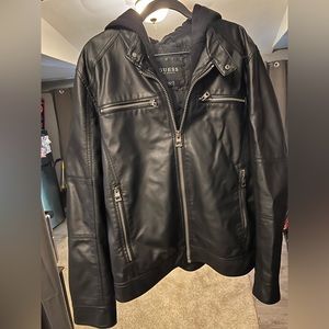 Large Leather Jacket with Hoodie